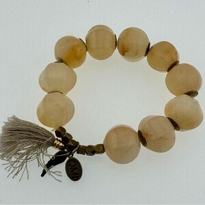 Elegant Tan Yellow Agate Stone  Bracelet with Tassel
